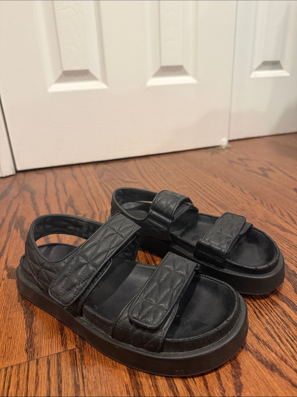 Mango Black Quilted Strap Sandals